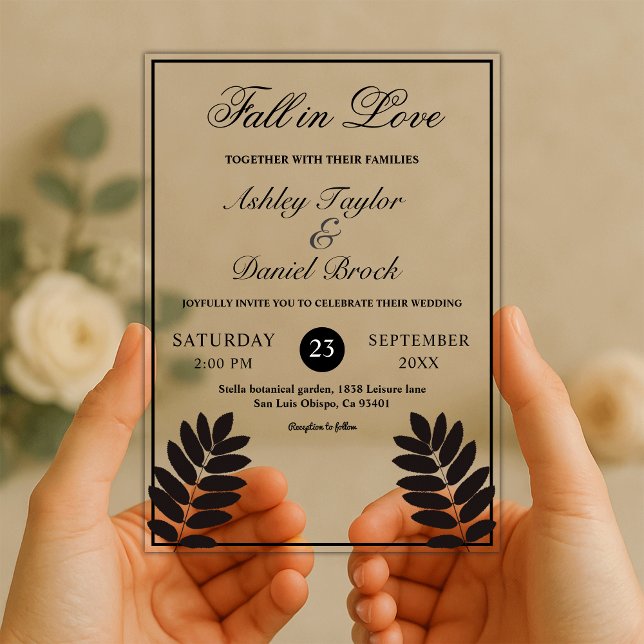 Invitaciones Acrílicas Elegante Boho Rústico Blanco Y Negro Cae Boda (Subido por el creador)