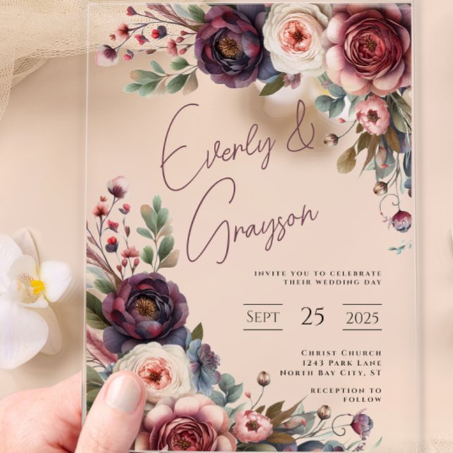 Invitaciones Acrílicas Elegante Boho Victorian Rose Bouquet (Subido por el creador)