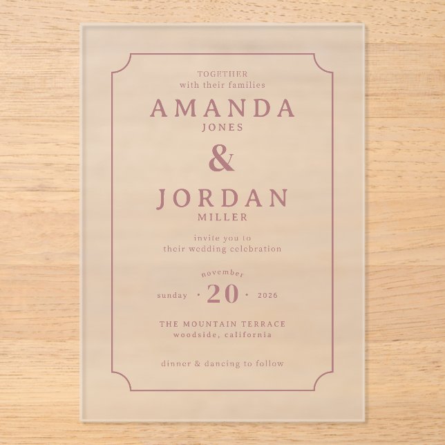Invitaciones Acrílicas Elegante borde de crema sofisticado (Anverso)