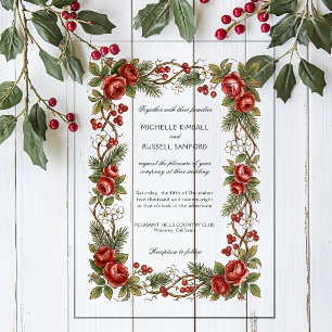 Invitaciones Acrílicas Elegante borde floral de Navidad vintage de invier