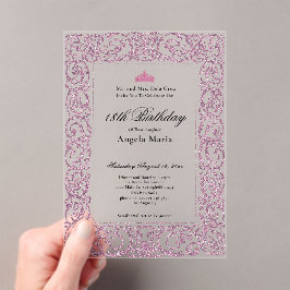 Invitaciones Acrílicas Elegante borde rosa debut de cumpleaños 18