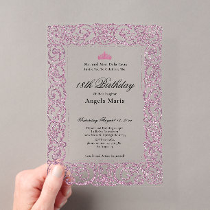 Invitaciones Acrílicas Elegante borde rosa debut de cumpleaños 18