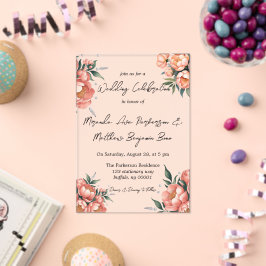 Invitaciones Acrílicas Elegante Bouquet Peach con Boda Diamonds