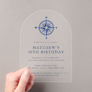 Invitaciones Acrílicas Elegante brújula náutica para fiesta de cumpleaños