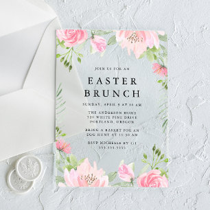 Invitaciones Acrílicas Elegante Brunch de Pascua Floral de Agua Rosa