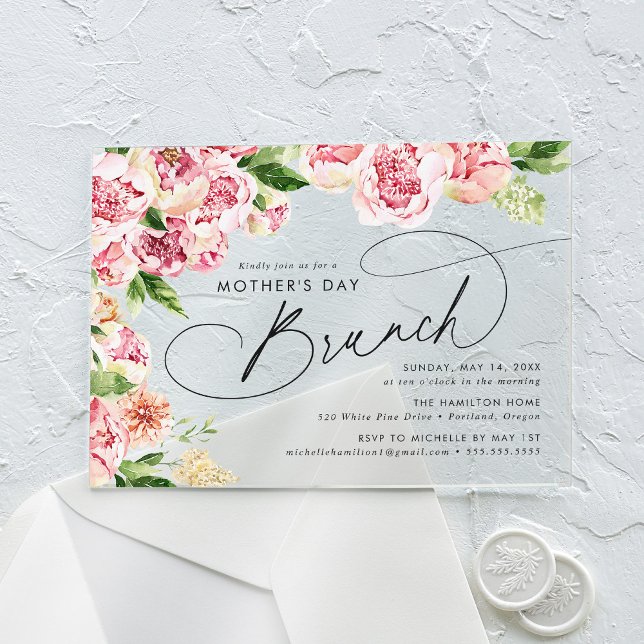 Invitaciones Acrílicas Elegante brunch del día de las madres de los peone (Subido por el creador)