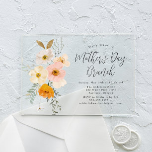 Invitaciones Acrílicas Elegante brunch Rubor Floral Día de la Madre