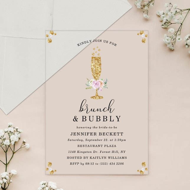 Invitaciones Acrílicas Elegante Brunch y Bubbly Bridal Shower (Subido por el creador)
