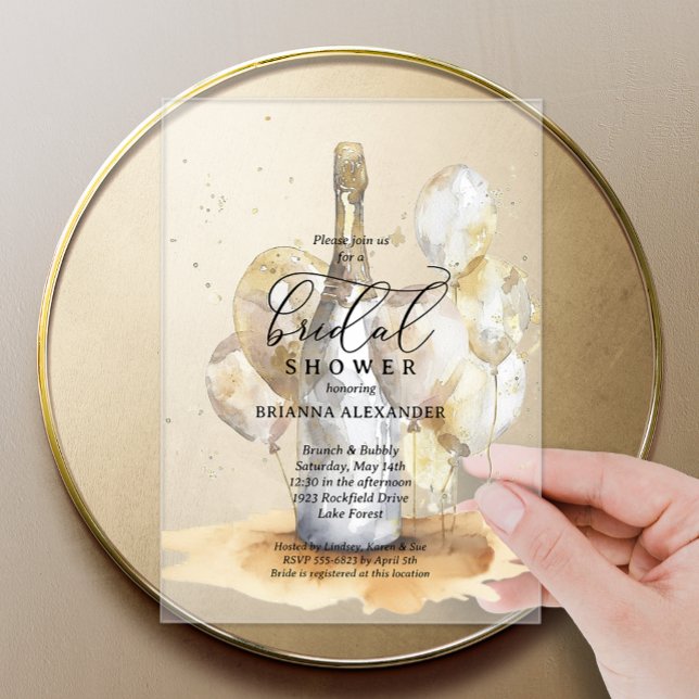 Invitaciones Acrílicas Elegante Brunch y ducha Bubbly Bridal (Elegant brunch and bubbly bridal shower acrylic invitations)