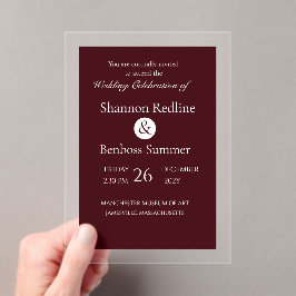 Invitaciones Acrílicas Elegante Burgundy Minimalista