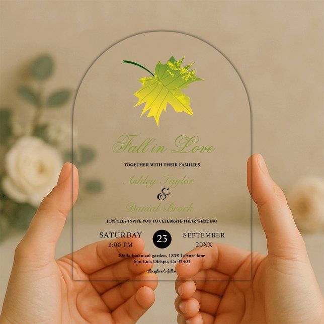 Invitaciones Acrílicas Elegante caída rústica deja a Boda romántico (Subido por el creador)