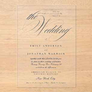 Invitaciones Acrílicas Elegante Caligrafía Azul Marino La Boda