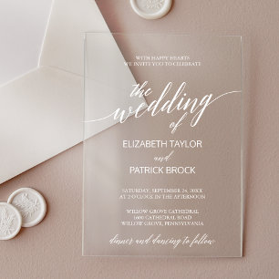 Invitaciones Acrílicas Elegante caligrafía Boda blanco moderno mínimo