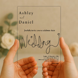 Invitaciones Acrílicas Elegante Caligrafía Boda Moderno Blanco Y Negro