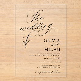 Invitaciones Acrílicas elegante caligrafía elegante boda blanco y negro