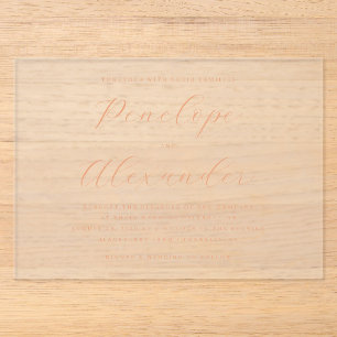 Invitaciones Acrílicas Elegante Caligrafía en Oro