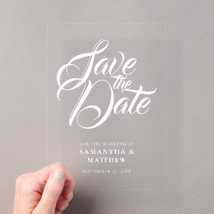 Invitaciones Acrílicas Elegante Caligrafía Estilosa de Boda Save The Date
