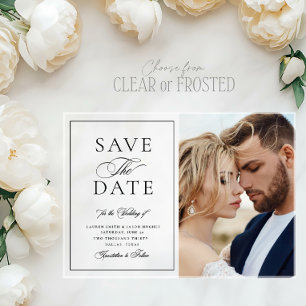 Invitaciones Acrílicas Elegante caligrafía Foto Boda Salvar la fecha