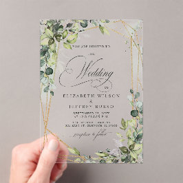 Invitaciones Acrílicas Elegante caligrafía Greenery Eucalyptus Boda