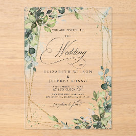 Invitaciones Acrílicas Elegante caligrafía Greenery Eucalyptus Boda