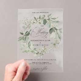Invitaciones Acrílicas Elegante caligrafía Greenery Eucalyptus Boda