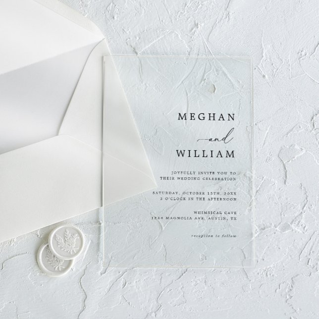 Invitaciones Acrílicas Elegante caligrafía guión Boda blanco negro (Subido por el creador)