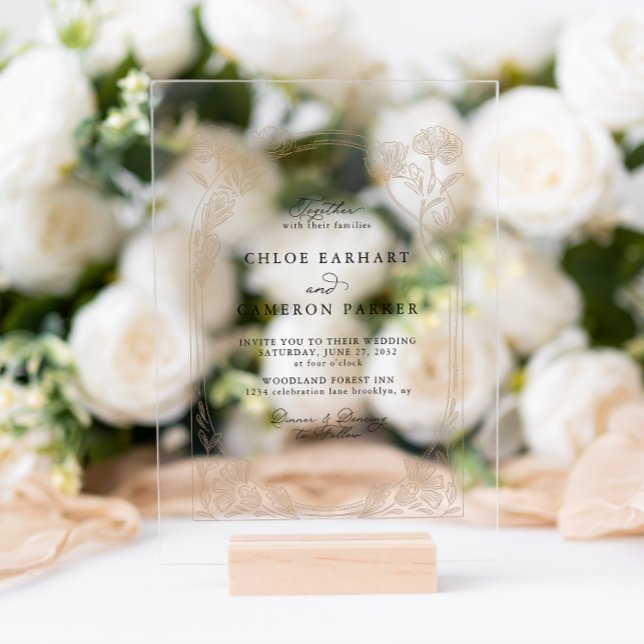 Invitaciones Acrílicas Elegante caligrafía Rosa Orchard Boda Jardín (Subido por el creador)