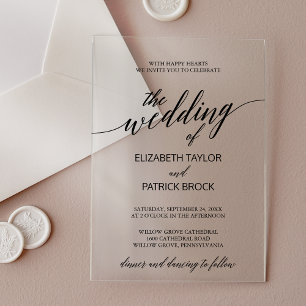 Invitaciones Acrílicas Elegante caligrafía simple Boda minimo moderno