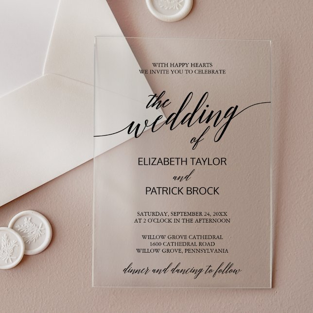 Invitaciones Acrílicas Elegante caligrafía simple Boda minimo moderno (Elegant Calligraphy Simple Modern Minimal Wedding Acrylic Invitations)