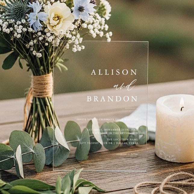 Invitaciones Acrílicas Elegante caligrafía simple Boda transparente (Subido por el creador)