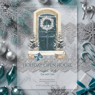 Invitaciones Acrílicas Elegante Casa Abierta de Vacaciones de Invierno en