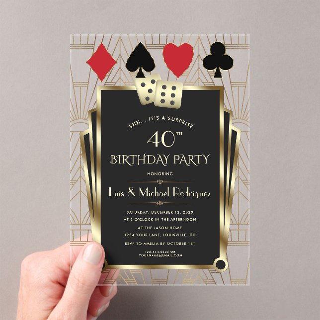 Invitaciones Acrílicas Elegante Casino Royale Las Vegas Poker Cumpleaños (Insitu (portátil))