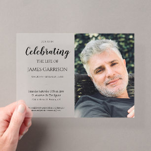Invitaciones Acrílicas Elegante Celebración de la Vida con Memorial de Fo