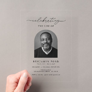 Invitaciones Acrílicas Elegante Celebración de la Vida Foto Funeral Memor