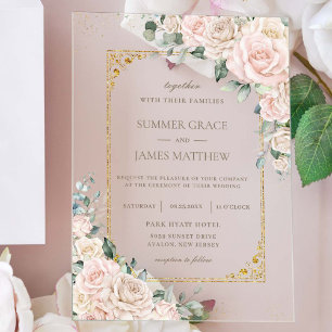 Invitaciones Acrílicas Elegante Champagne Rubor Boda Floral