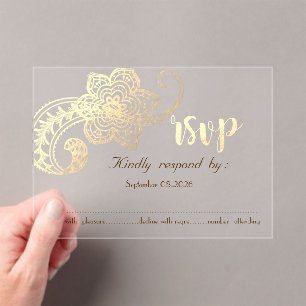 Invitaciones Acrílicas Elegante Chic Oro Paisley RSVP