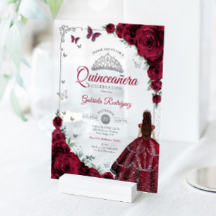 Invitaciones Acrílicas Elegante Chic Rosa Burgundy Quinceañera