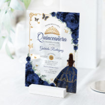 Elegante Chic Rosa Navy Quinceañera