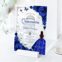 Elegante Chic Rosas Azules Reales Quinceañera Plat