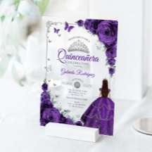 Elegante Chic Rosas Moradas Quinceañera Plata