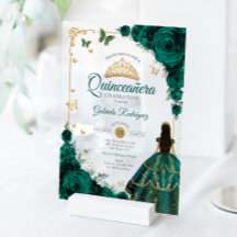 Elegante Chic Rosas Verdes Esmeralda Quinceañera D