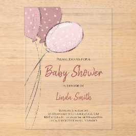 Invitaciones Acrílicas Elegante Chica de globos rosados Baby Shower