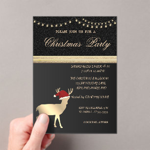 Invitaciones Acrílicas Elegante ciervo de Navidad con sombrero de Santa,