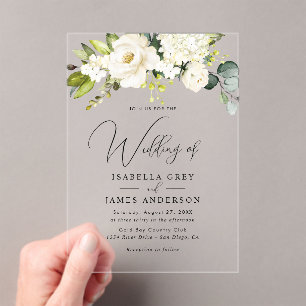 Invitaciones Acrílicas Elegante Claro Champagne Floral Follaje Boda