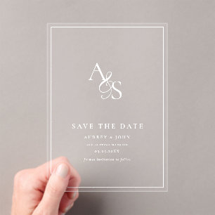 Invitaciones Acrílicas Elegante Clásico, Boda con Borde de Monograma