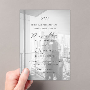 Invitaciones Acrílicas Elegante Clásico de Boda Foto Save the Date