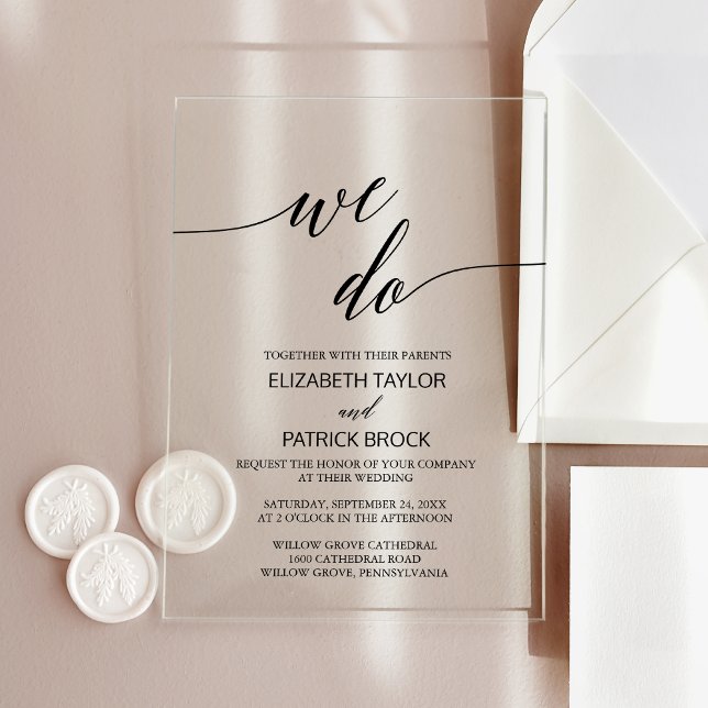 Invitaciones Acrílicas Elegante Clásico de caligrafía Único que hacemos B (Elegant Calligraphy Classic Unique We Do Wedding Acrylic Invitations)
