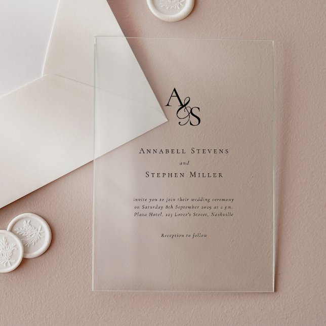 Invitaciones Acrílicas Elegante, clásico, monograma, Boda (Elegant, classic, monogram, wedding acrylic invitation.)