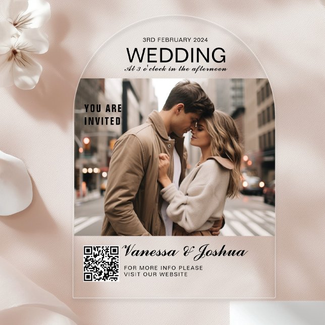 Invitaciones Acrílicas Elegante, clásico, monograma, Boda, arco, foto (Elegant, Classic, Monogram, Photo, Wedding, Arch, Acrylic Invitations)