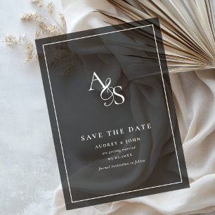 Invitaciones Acrílicas Elegante Clásico Monograma Boda Gris Negro